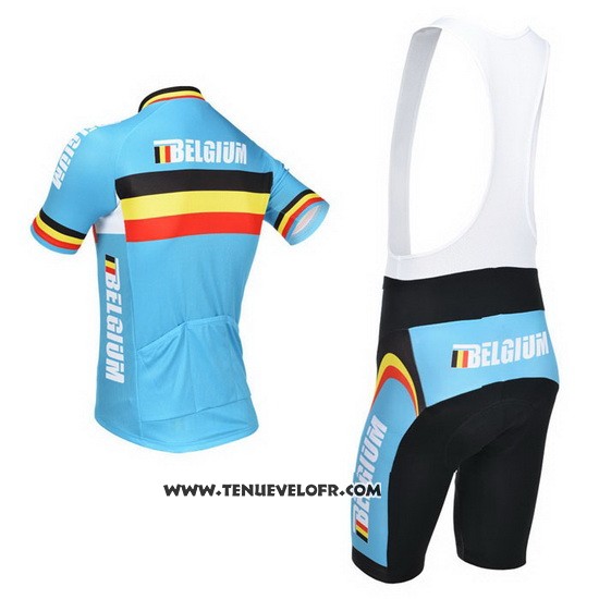2013 Maillot Ciclismo Belgique Bleu Clair et Noir Manches Courtes et Cuissard